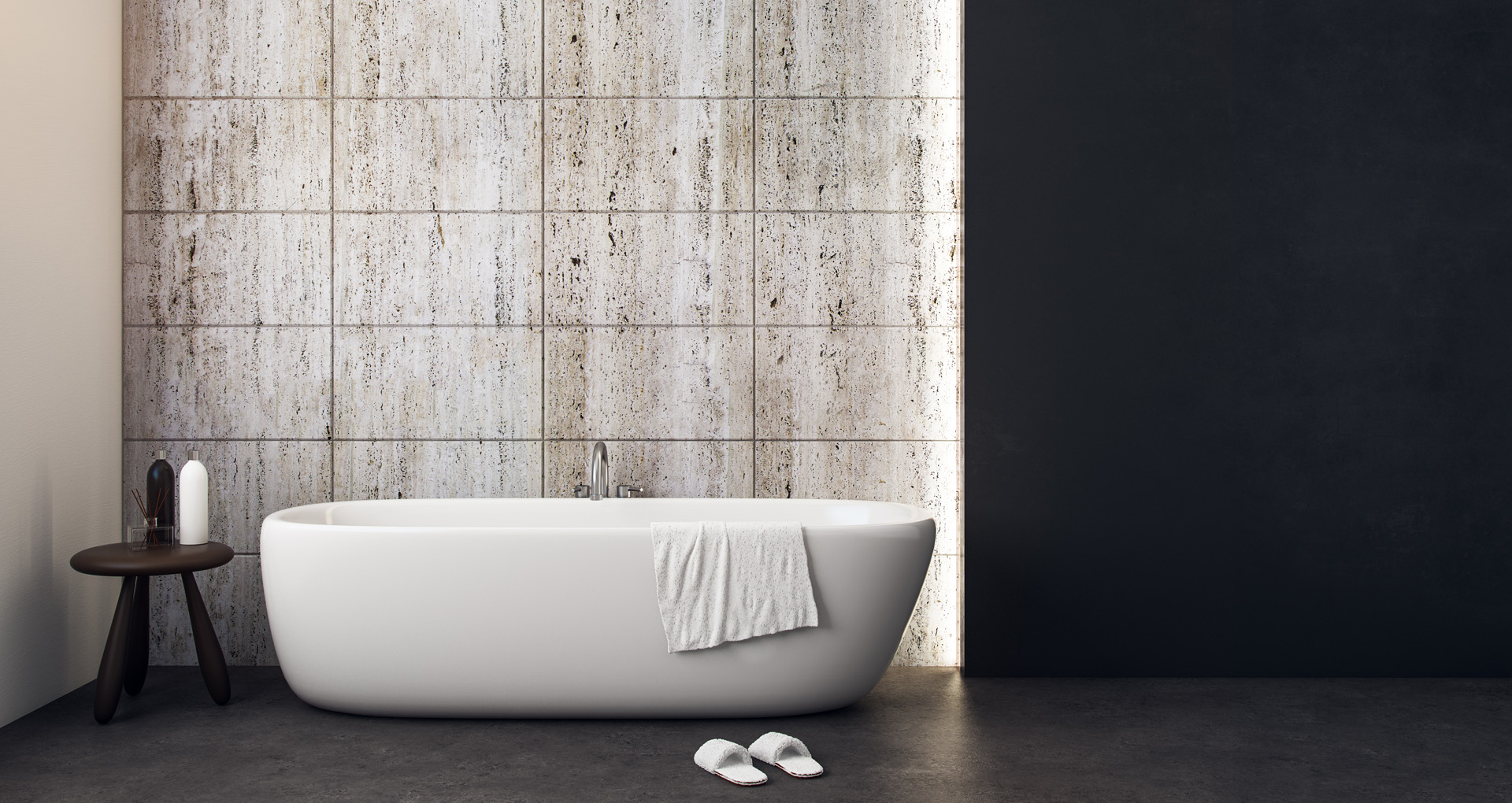 Clean bathroom interior with copy space on wall. Mock up, 3D Rendering